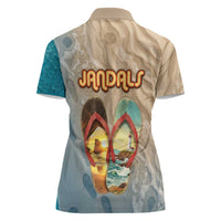 Kiwi Jandal Beach Life Women Polo Shirt New Zealand Flip Flops Ocean Wave Surf Style