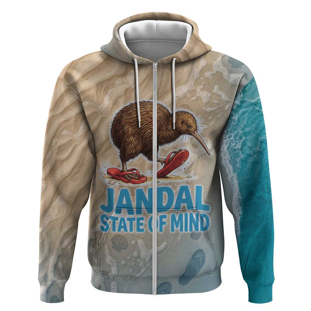 Kiwi Jandal Beach Life Zip Hoodie New Zealand Flip Flops Ocean Wave Surf Style