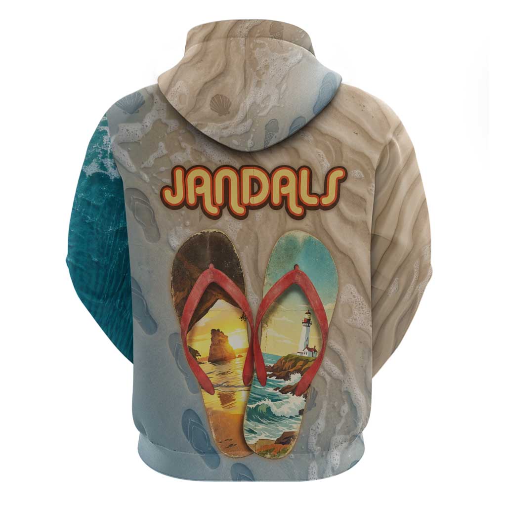 Kiwi Jandal Beach Life Zip Hoodie New Zealand Flip Flops Ocean Wave Surf Style