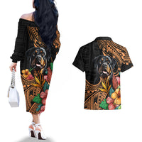 Polynesian Rottweiler Couples Matching Off The Shoulder Long Sleeve Dress and Hawaiian Shirt Polynesian Pattern And Rottweiler TS04 - Polynesian Pride