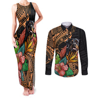 Polynesian Rottweiler Couples Matching Tank Maxi Dress and Long Sleeve Button Shirts Polynesian Pattern And Rottweiler TS04 Black - Polynesian Pride