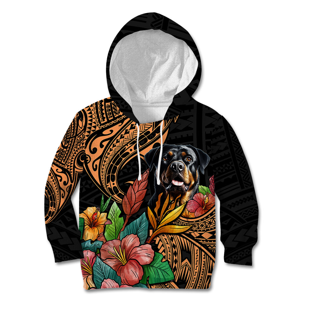 Polynesian Rottweiler Kid Hoodie Polynesian Pattern And Rottweiler TS04 Hoodie Black - Polynesian Pride