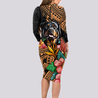 Polynesian Rottweiler Long Sleeve Bodycon Dress Polynesian Pattern And Rottweiler TS04 - Polynesian Pride