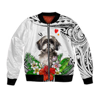 Polynesian Shih Tzu Bomber Jacket Polynesian Pattern And Shih Tzu TS04 Unisex White - Polynesian Pride