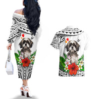 Polynesian Shih Tzu Couples Matching Off The Shoulder Long Sleeve Dress and Hawaiian Shirt Polynesian Pattern And Shih Tzu TS04 - Polynesian Pride