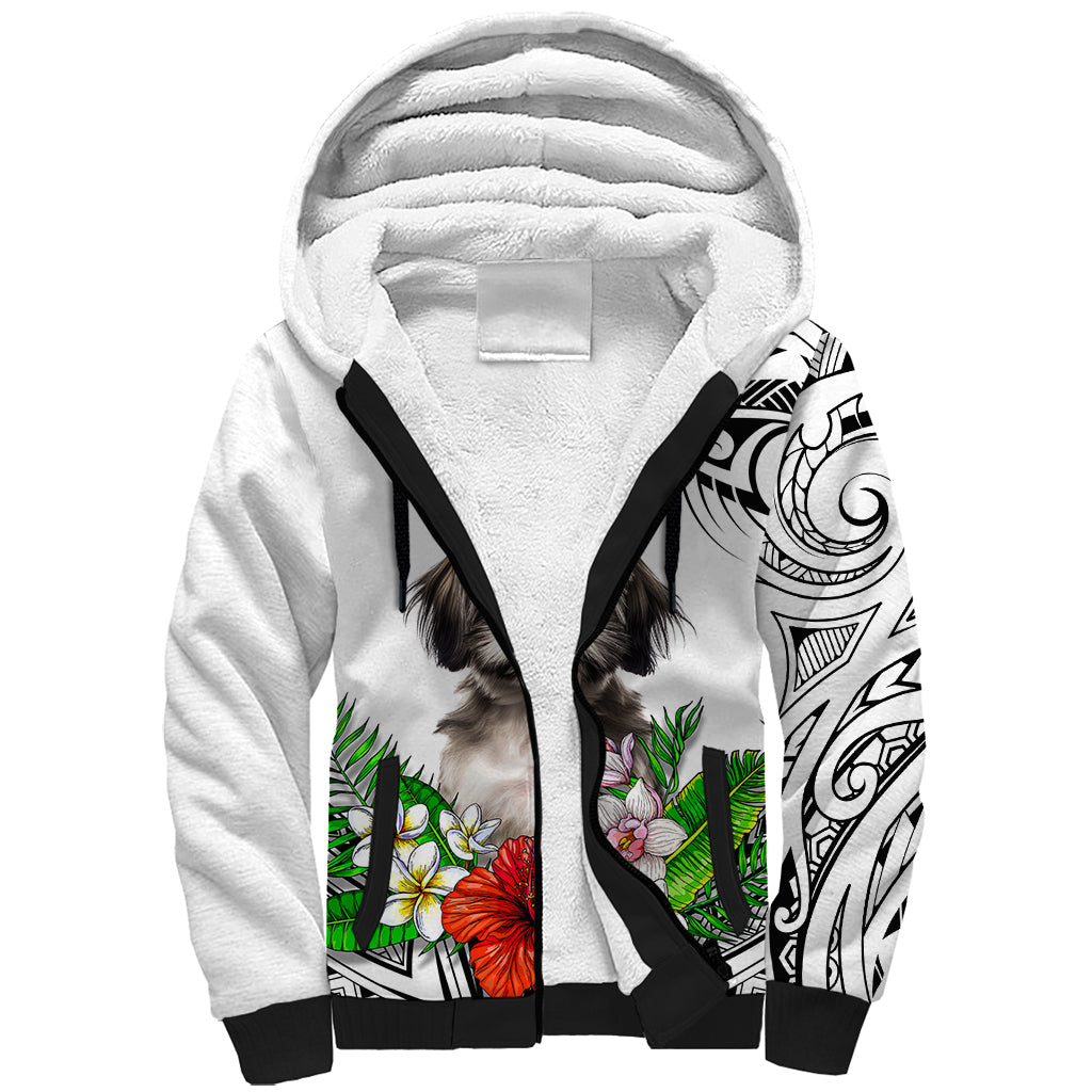 Polynesian Shih Tzu Sherpa Hoodie Polynesian Pattern And Shih Tzu TS04 Unisex White - Polynesian Pride