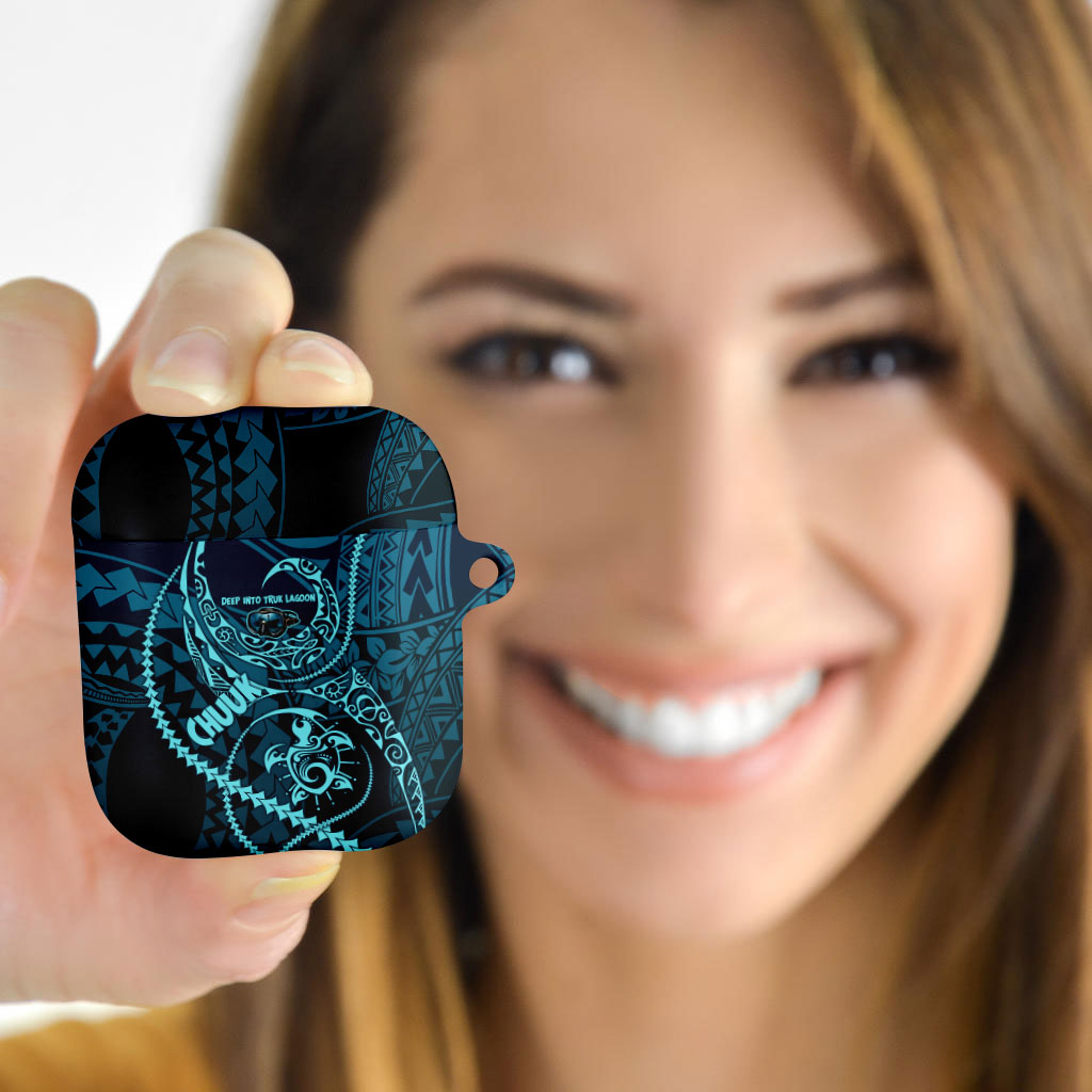 Chuuk Deep Into Truk Lagoon AirPods Case Polynesian Tribal Pattern Wreck Diving Teal Ship Art