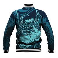 Chuuk Deep Into Truk Lagoon Baseball Jacket Polynesian Tribal Pattern Wreck Diving Teal Ship Art