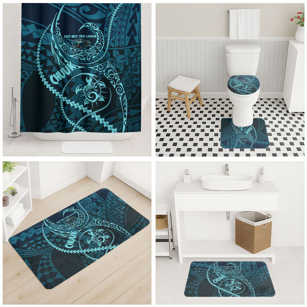 Chuuk Deep Into Truk Lagoon Bathroom Set Polynesian Tribal Pattern Wreck Diving Teal Ship Art