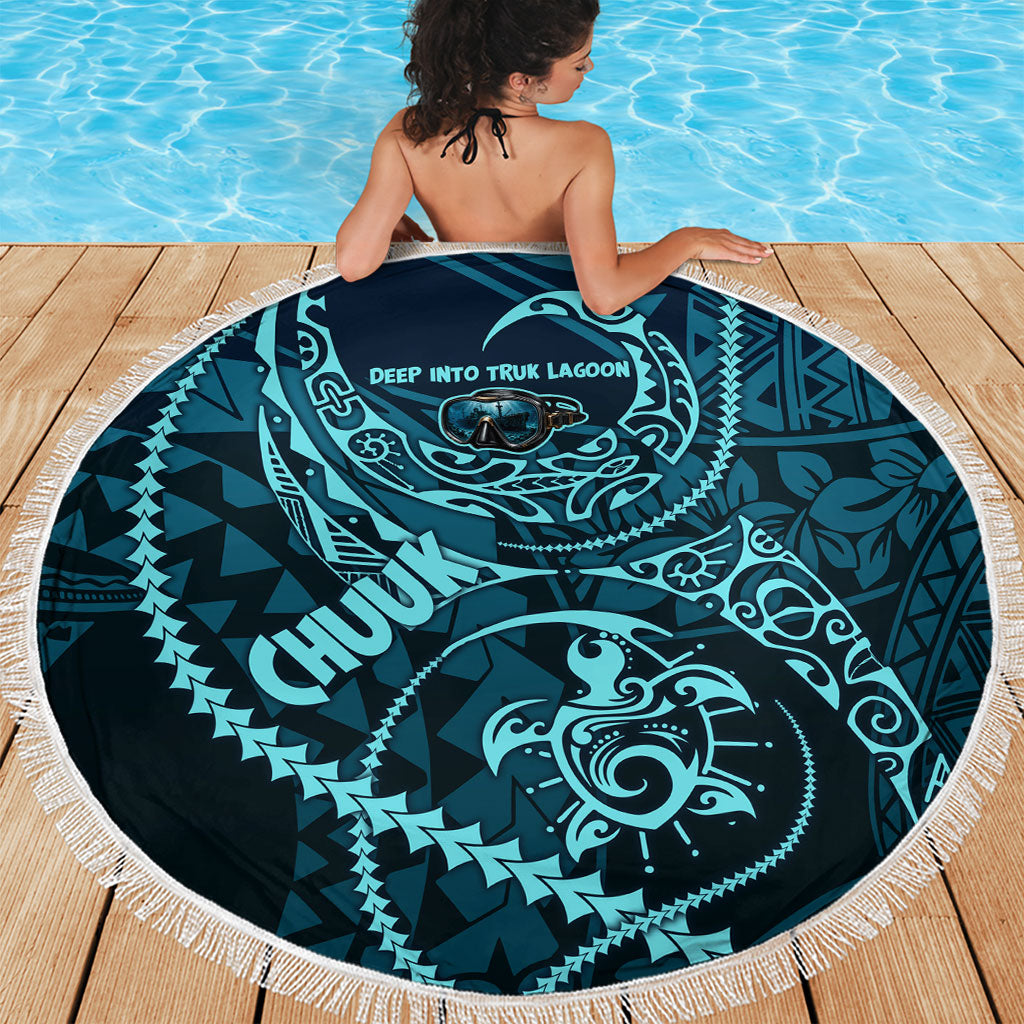 Chuuk Deep Into Truk Lagoon Beach Blanket Polynesian Tribal Pattern Wreck Diving Teal Ship Art