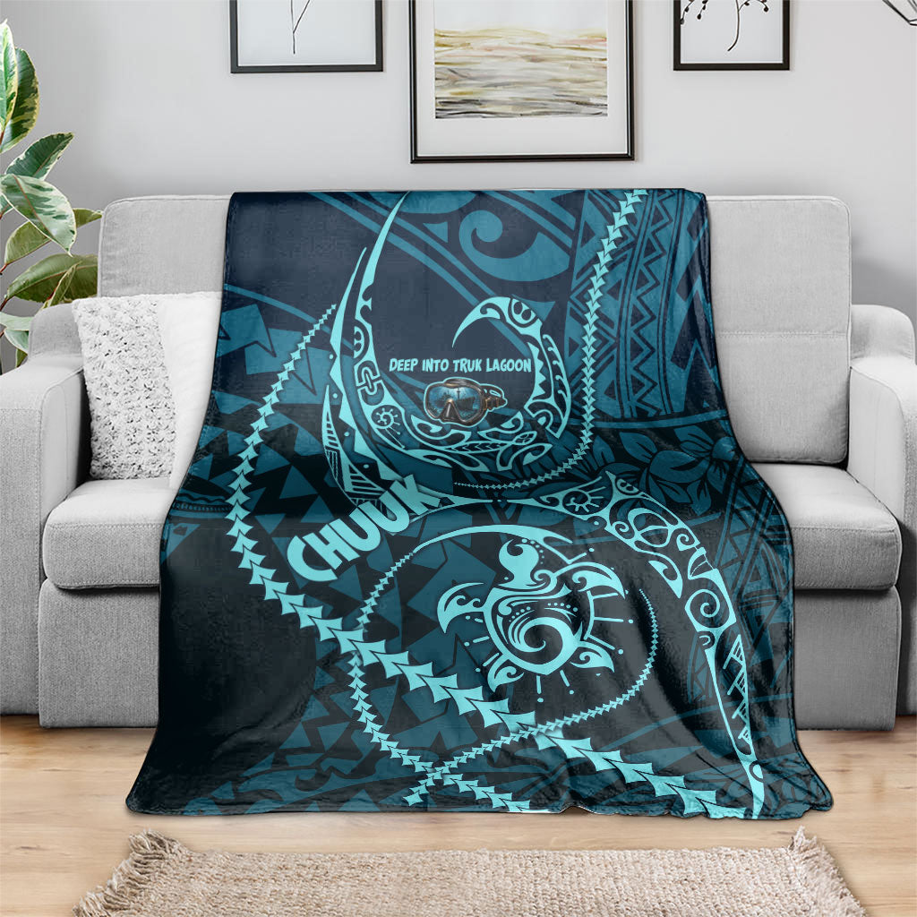 Chuuk Deep Into Truk Lagoon Blanket Polynesian Tribal Pattern Wreck Diving Teal Ship Art