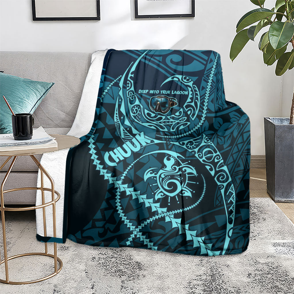Chuuk Deep Into Truk Lagoon Blanket Polynesian Tribal Pattern Wreck Diving Teal Ship Art