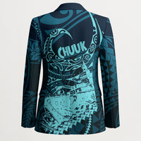 Chuuk Deep Into Truk Lagoon Blazer Polynesian Tribal Pattern Wreck Diving Teal Ship Art
