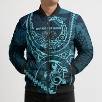 Chuuk Deep Into Truk Lagoon Bomber Puffer Jacket Polynesian Tribal Pattern Wreck Diving Teal Ship Art