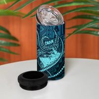 Chuuk Deep Into Truk Lagoon 4 in 1 Can Cooler Tumbler Polynesian Tribal Pattern Wreck Diving Teal Ship Art
