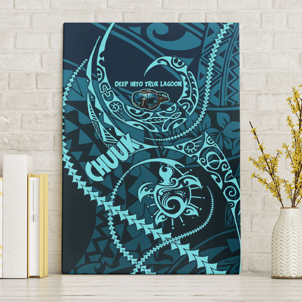 Chuuk Deep Into Truk Lagoon Canvas Wall Art Polynesian Tribal Pattern Wreck Diving Teal Ship Art