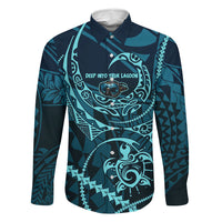 Chuuk Deep Into Truk Lagoon Family Matching Long Sleeve Bodycon Dress and Hawaiian Shirt Polynesian Tribal Pattern Wreck Diving Teal Ship Art