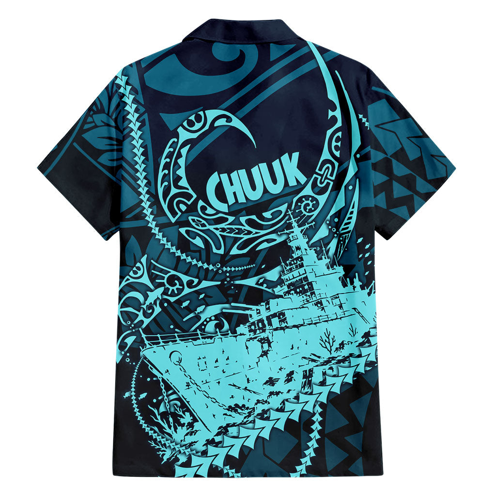 Chuuk Deep Into Truk Lagoon Family Matching Off Shoulder Maxi Dress and Hawaiian Shirt Polynesian Tribal Pattern Wreck Diving Teal Ship Art