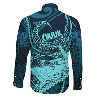Chuuk Deep Into Truk Lagoon Family Matching Off Shoulder Maxi Dress and Hawaiian Shirt Polynesian Tribal Pattern Wreck Diving Teal Ship Art