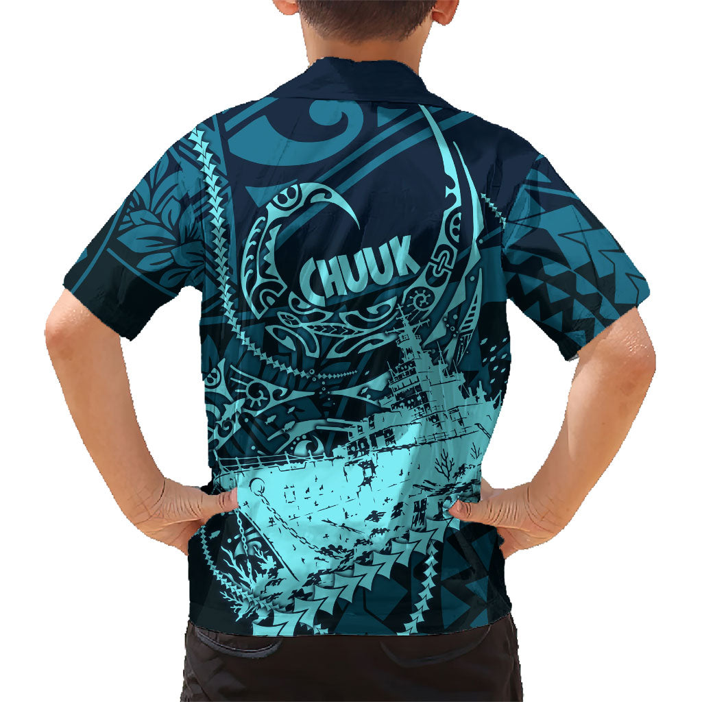 Chuuk Deep Into Truk Lagoon Family Matching Tank Maxi Dress and Hawaiian Shirt Polynesian Tribal Pattern Wreck Diving Teal Ship Art