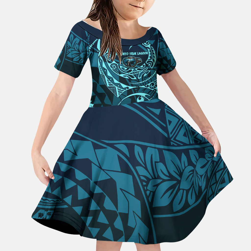 Chuuk Deep Into Truk Lagoon Family Matching Tank Maxi Dress and Hawaiian Shirt Polynesian Tribal Pattern Wreck Diving Teal Ship Art