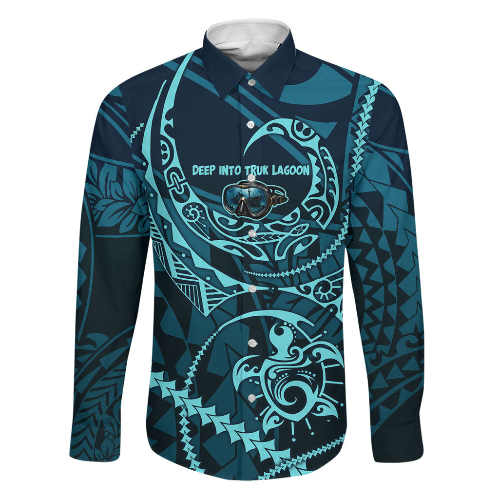 Chuuk Deep Into Truk Lagoon Family Matching Tank Maxi Dress and Hawaiian Shirt Polynesian Tribal Pattern Wreck Diving Teal Ship Art
