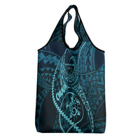 Chuuk Deep Into Truk Lagoon Grocery Bag Polynesian Tribal Pattern Wreck Diving Teal Ship Art