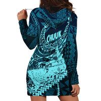 Chuuk Deep Into Truk Lagoon Hoodie Dress Polynesian Tribal Pattern Wreck Diving Teal Ship Art