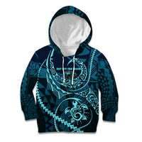 Chuuk Deep Into Truk Lagoon Kid Hoodie Polynesian Tribal Pattern Wreck Diving Teal Ship Art