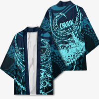 Chuuk Deep Into Truk Lagoon Kimono Polynesian Tribal Pattern Wreck Diving Teal Ship Art