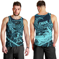 Chuuk Deep Into Truk Lagoon Men Tank Top Polynesian Tribal Pattern Wreck Diving Teal Ship Art