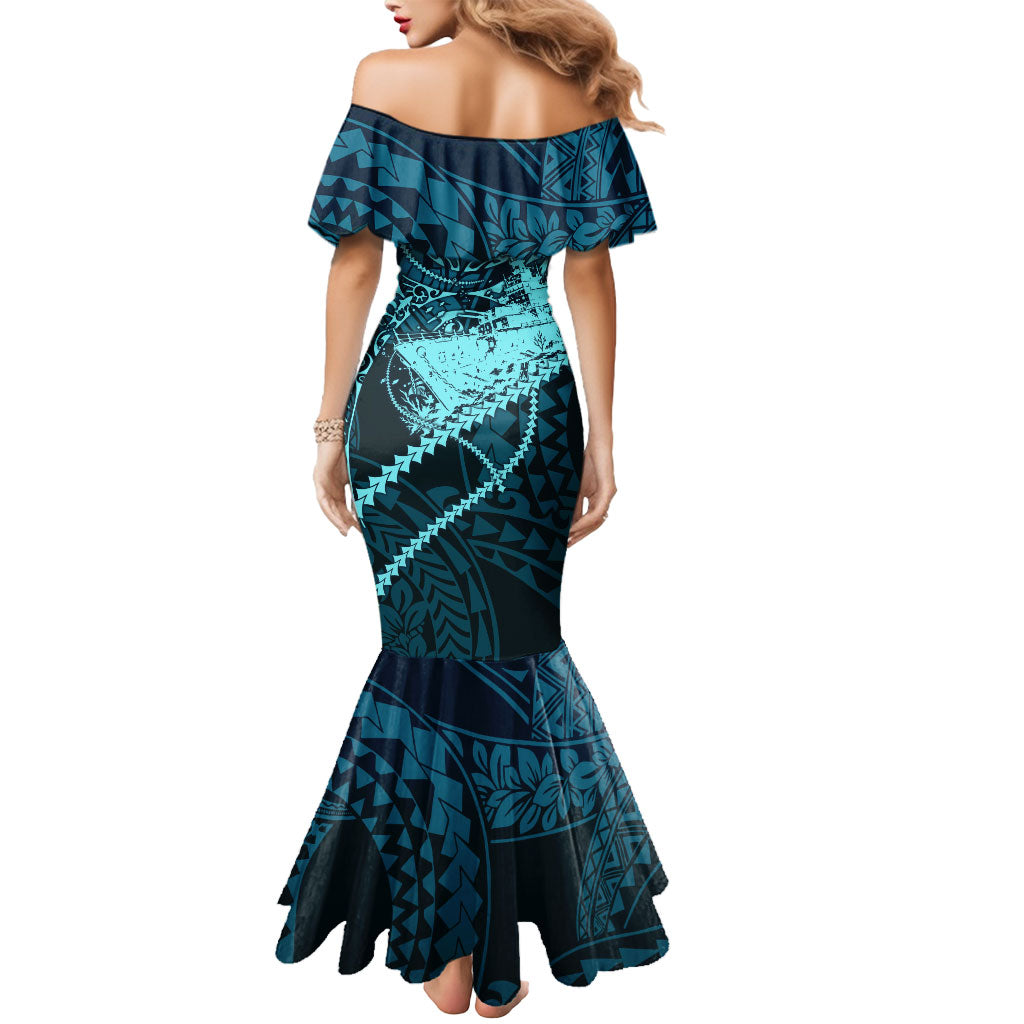 Chuuk Deep Into Truk Lagoon Mermaid Dress Polynesian Tribal Pattern Wreck Diving Teal Ship Art