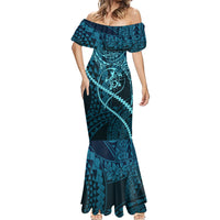 Chuuk Deep Into Truk Lagoon Mermaid Dress Polynesian Tribal Pattern Wreck Diving Teal Ship Art