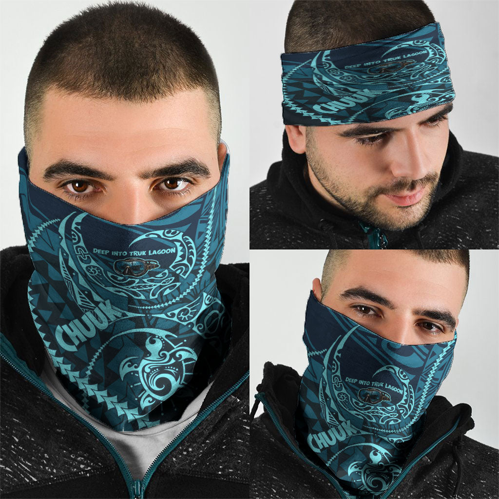Chuuk Deep Into Truk Lagoon Neck Gaiter Polynesian Tribal Pattern Wreck Diving Teal Ship Art