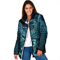 Chuuk Deep Into Truk Lagoon Padded Jacket Polynesian Tribal Pattern Wreck Diving Teal Ship Art