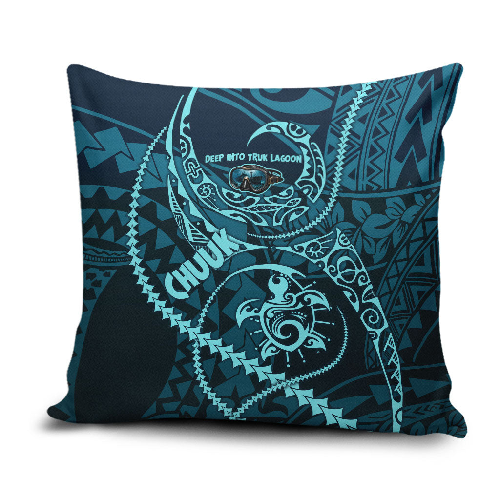 Chuuk Deep Into Truk Lagoon Pillow Cover Polynesian Tribal Pattern Wreck Diving Teal Ship Art