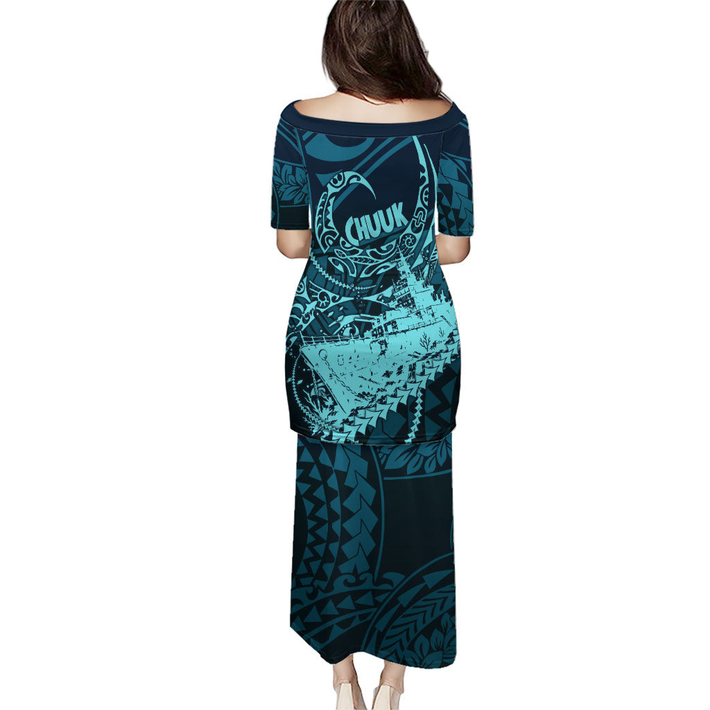 Chuuk Deep Into Truk Lagoon Puletasi Polynesian Tribal Pattern Wreck Diving Teal Ship Art