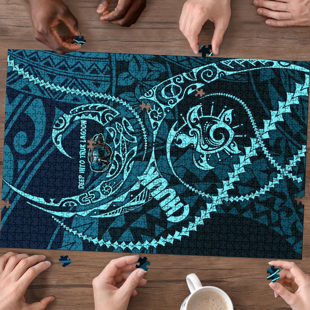 Chuuk Deep Into Truk Lagoon Puzzle Polynesian Tribal Pattern Wreck Diving Teal Ship Art