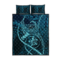 Chuuk Deep Into Truk Lagoon Quilt Bed Set Polynesian Tribal Pattern Wreck Diving Teal Ship Art
