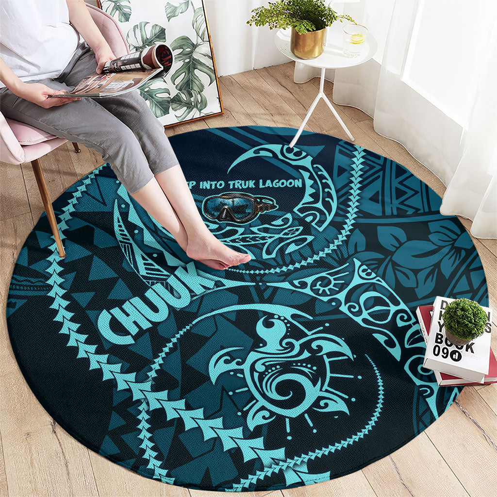 Chuuk Deep Into Truk Lagoon Round Carpet Polynesian Tribal Pattern Wreck Diving Teal Ship Art