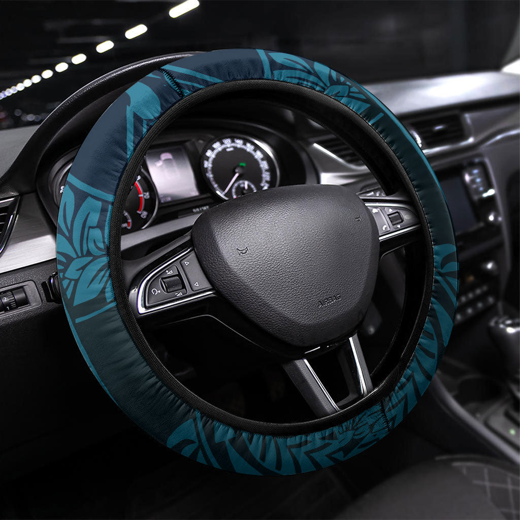 Chuuk Deep Into Truk Lagoon Steering Wheel Cover Polynesian Tribal Pattern Wreck Diving Teal Ship Art