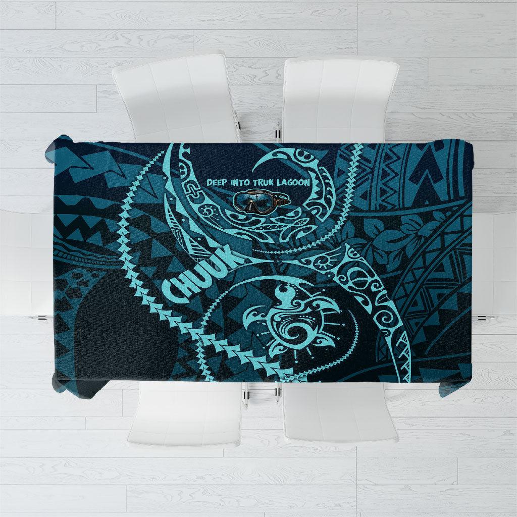 Chuuk Deep Into Truk Lagoon Tablecloth Polynesian Tribal Pattern Wreck Diving Teal Ship Art