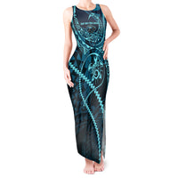 Chuuk Deep Into Truk Lagoon Tank Maxi Dress Polynesian Tribal Pattern Wreck Diving Teal Ship Art