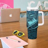 Chuuk Deep Into Truk Lagoon Tumbler With Handle Polynesian Tribal Pattern Wreck Diving Teal Ship Art