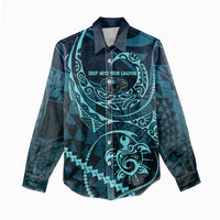 Chuuk Deep Into Truk Lagoon Women Casual Shirt Polynesian Tribal Pattern Wreck Diving Teal Ship Art