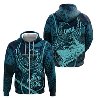 Chuuk Deep Into Truk Lagoon Zip Hoodie Polynesian Tribal Pattern Wreck Diving Teal Ship Art