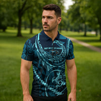 Chuuk Deep Into Truk Lagoon Zipper Polo Shirt Polynesian Tribal Pattern Wreck Diving Teal Ship Art