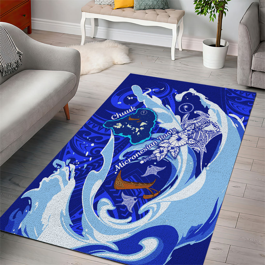 Chuuk Micronesian Roots Area Rug Polynesian Tribal Pattern Hibiscus Flower And Stingray Art