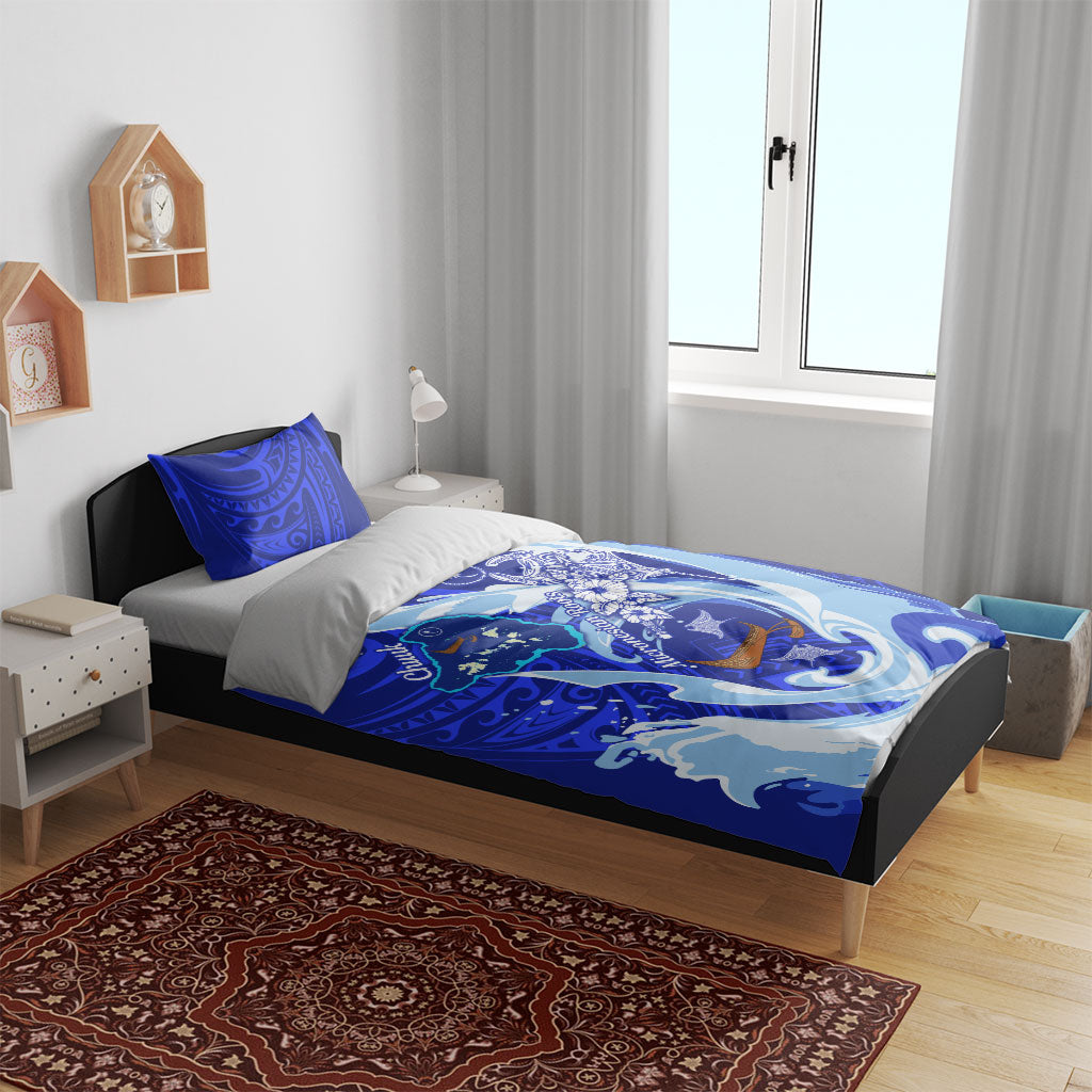 Chuuk Micronesian Roots Bedding Set Polynesian Tribal Pattern Hibiscus Flower And Stingray Art