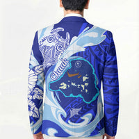 Chuuk Micronesian Roots Blazer Polynesian Tribal Pattern Hibiscus Flower And Stingray Art